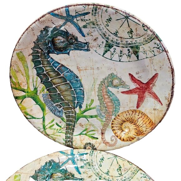 Pier 1 Spikey The Seahorse Melamine Plates 9in set-4  sea life shells unbreakabl - Picture 3 of 12